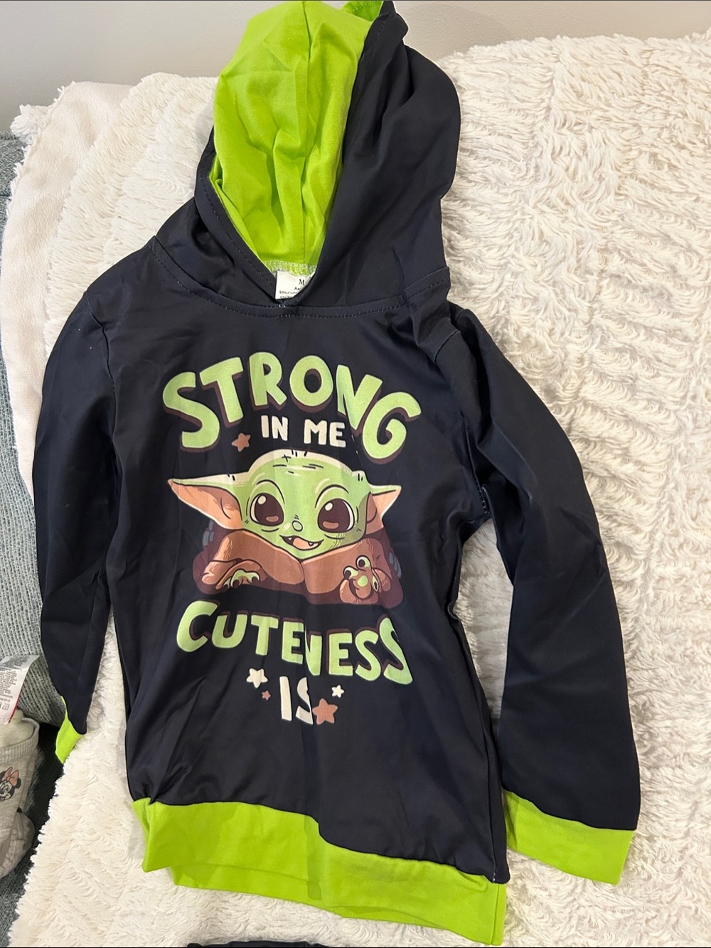 Kids Black & Lime Green 'Strong in Me Cuteness' Hooded Top and Bottom